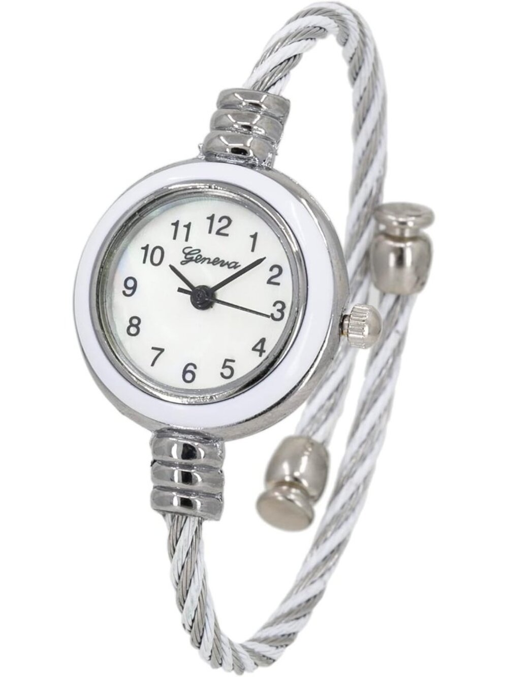 Women's Grey White Analog Quartz Elegant Cable Cuff Arabic Number Bracelet Watch